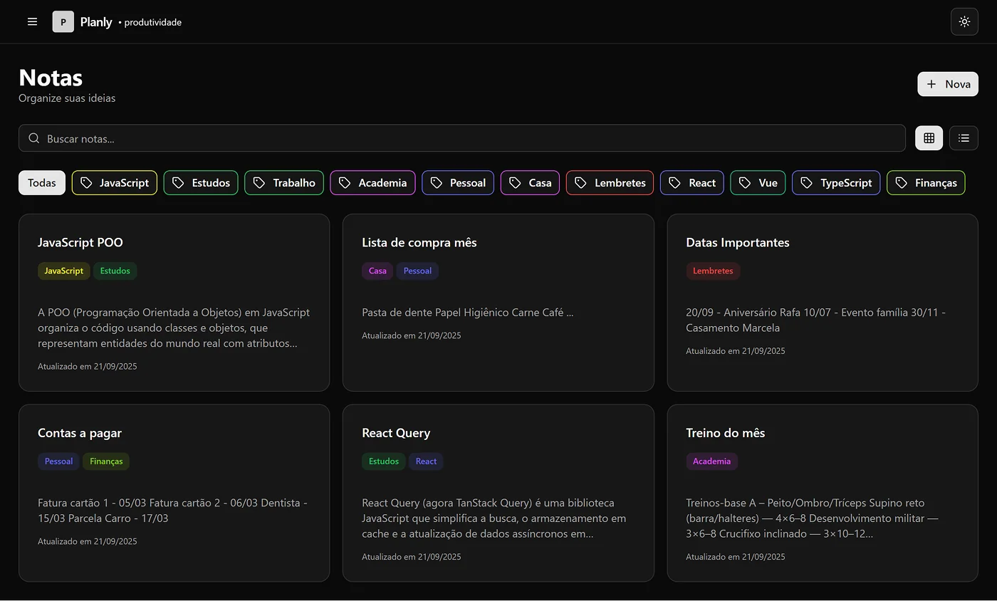 notes interface dark mode